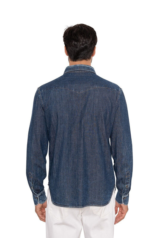 $900 ISAIA NAPOLI Blue Denim Shirt Washed Cotton 36 US / 46 EU