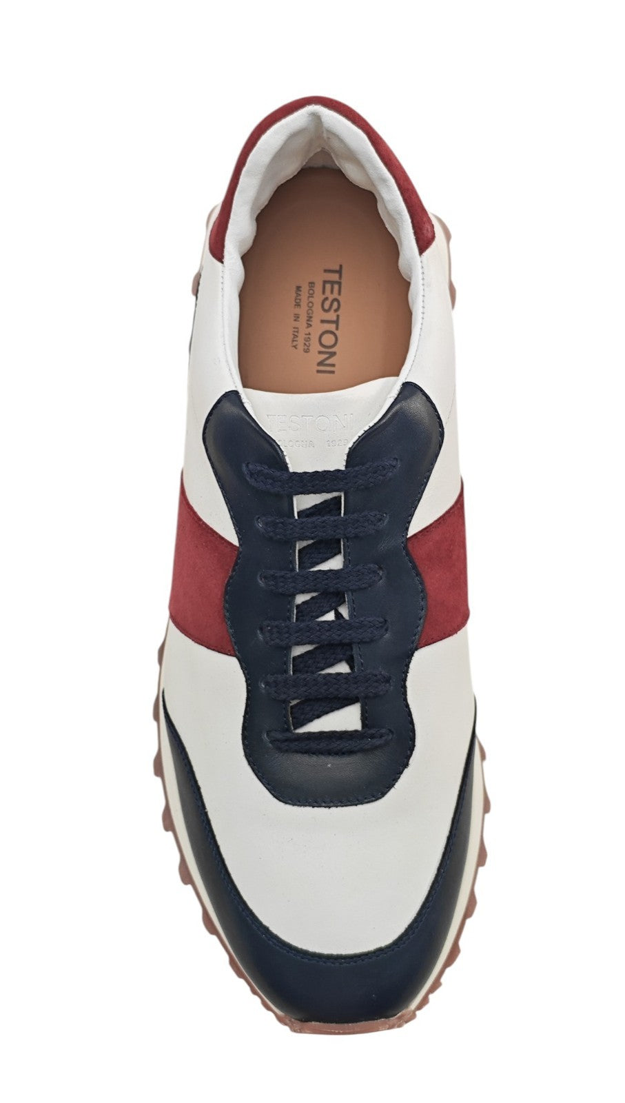 $900 TESTONI BOLOGNA  Sneaker Shoes Sport Calf & Suede Lambrusco / Navy / White