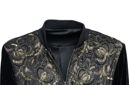 2000$ ITALO FERRETTI Bomber Jacket Velvet "PAYETTES" Lining Silk  40 US / 50 EU