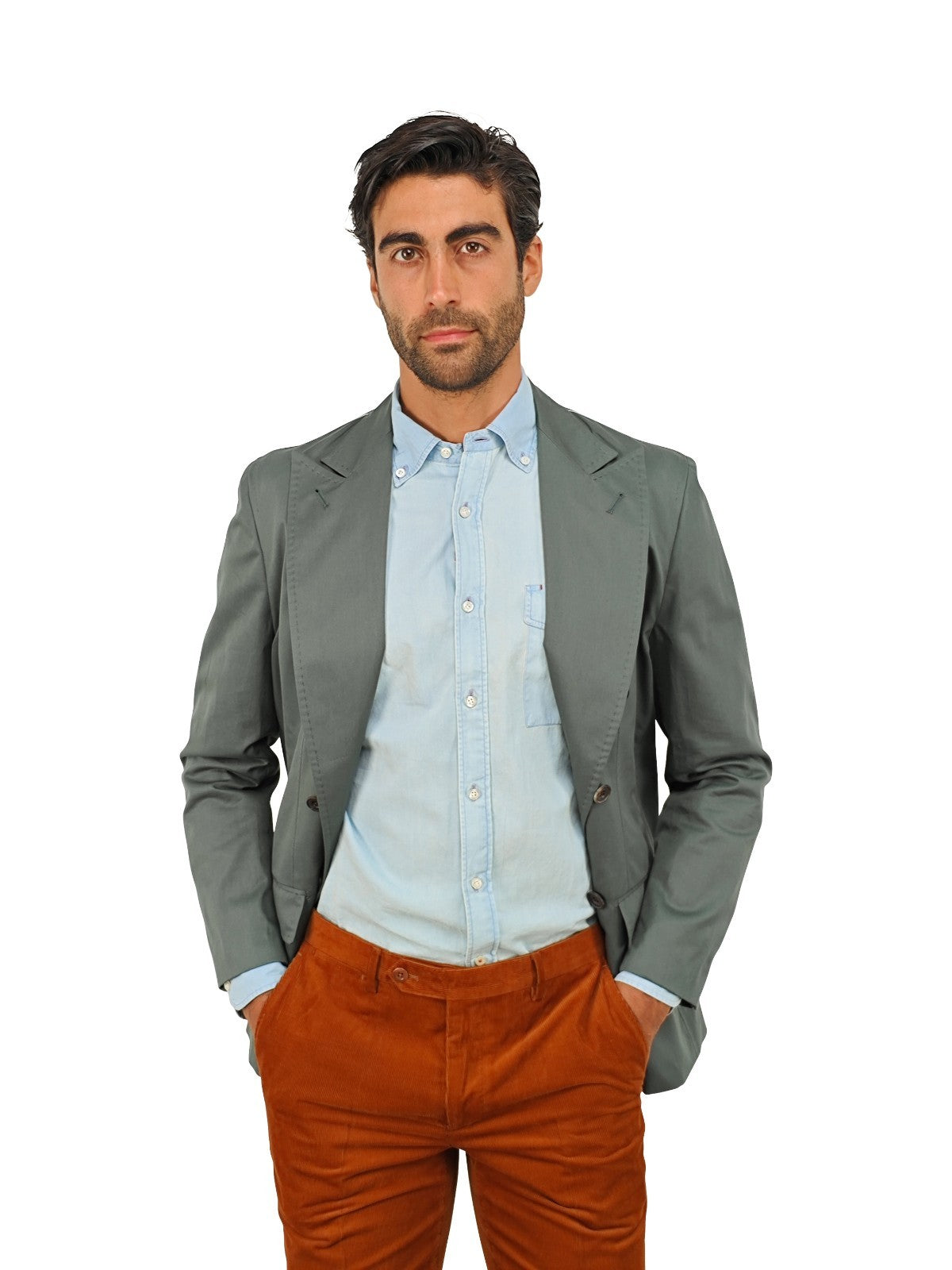 $1690 RUBINACCI NAPOLI Green Off Double Breasted Jacket Cotton