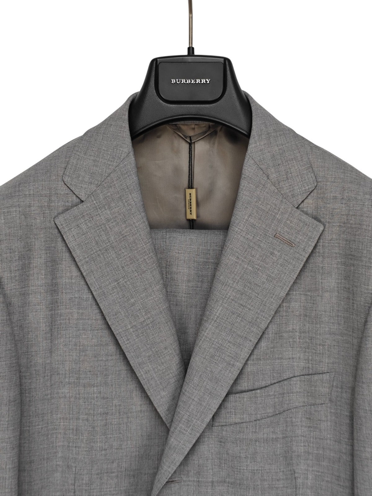 $1800 BURBERRY LONDON Gray Solid Suit Fine Wool Super 110's Regular