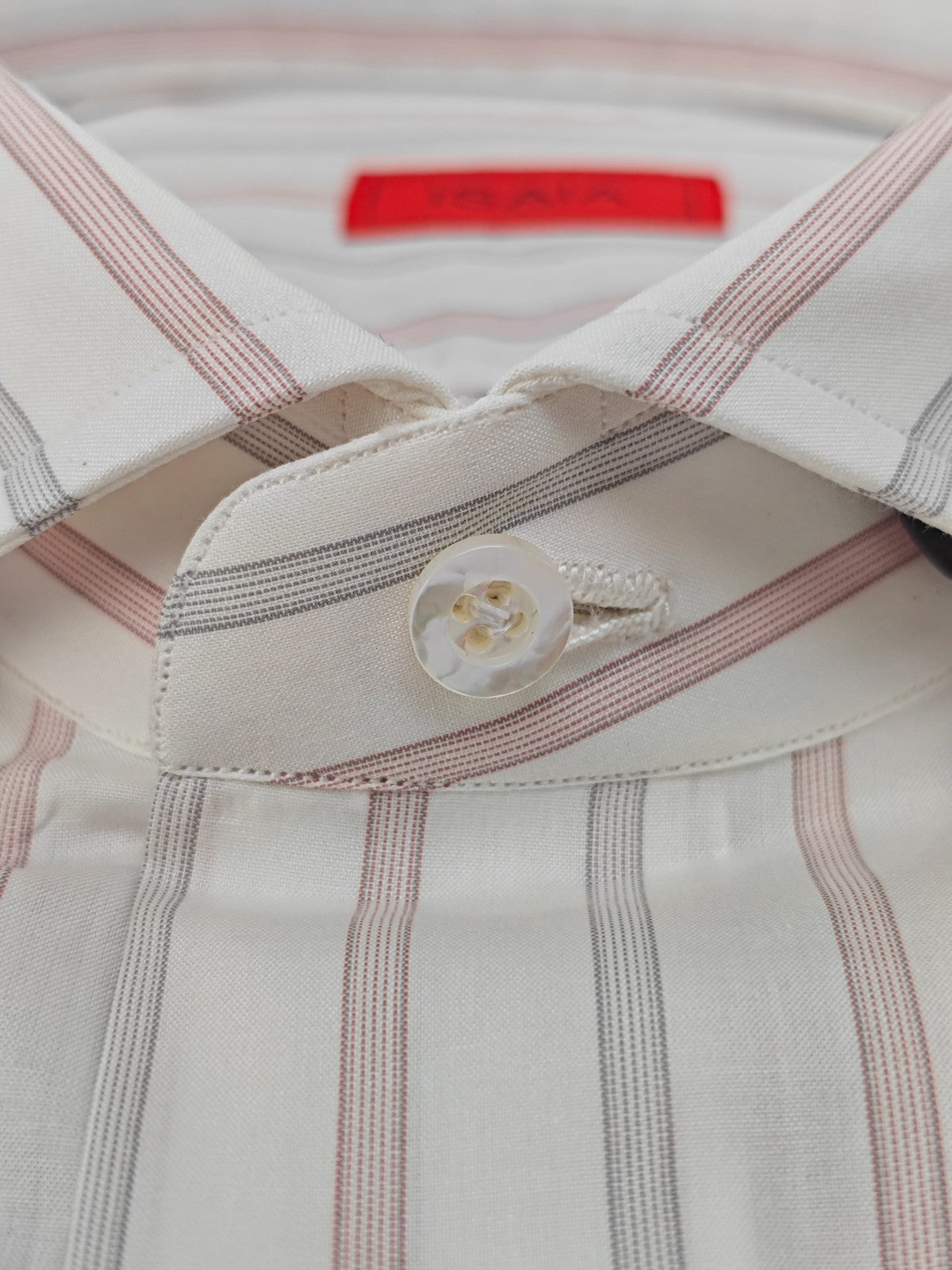 730$ ISAIA NAPOLI "Mix" Dress Shirt White - Pink Striped Fine Cotton 15.5 - 39