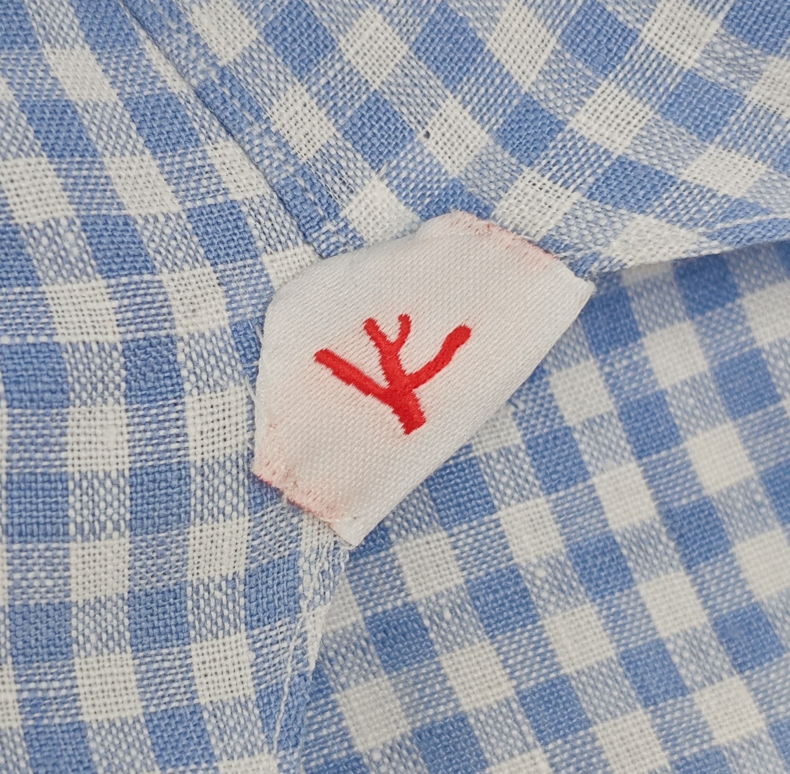 765$ ISAIA NAPOLI "Mix" Blue Dress Shirt Checks Hand-Sewn 100% Linen 15.5 - 39