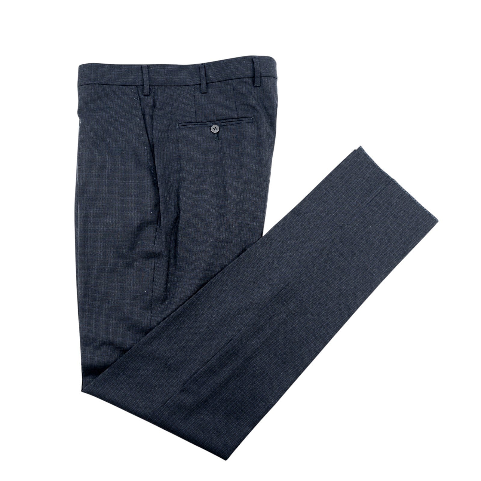 1750$ ISAIA Hand-Sewn Tapered Dress Pant Wool Blue Micro Checks 34 US / 50 EU 8R