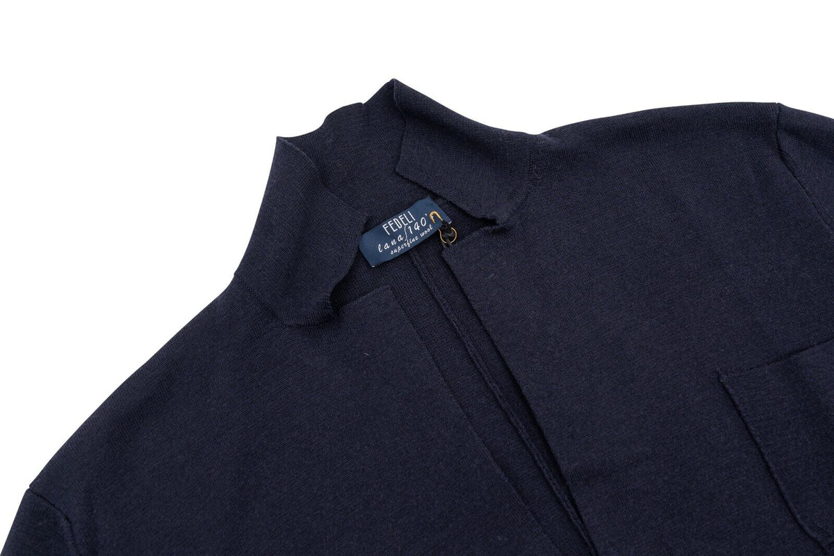 $1650 FEDELI CASHMERE Blue Navy Cardigan Jacket Superfine Wool 140's