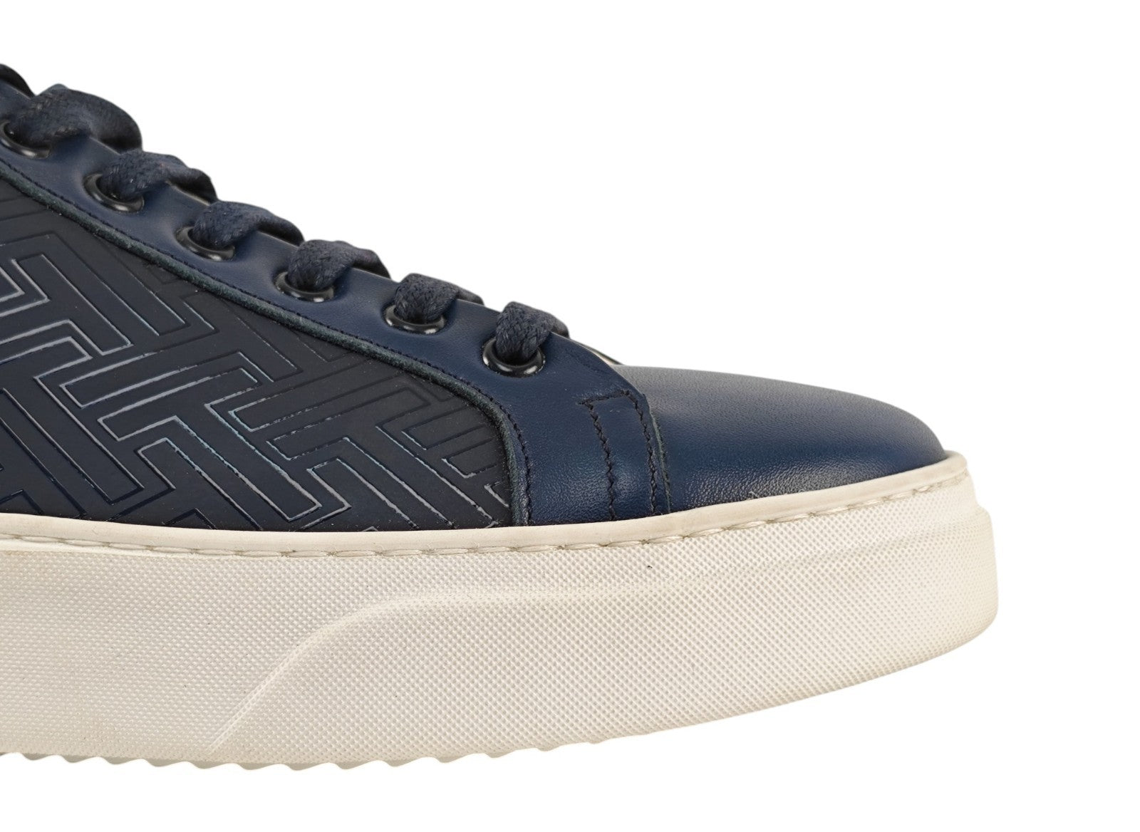 700$ TESTONI Sneaker Weaving Calf Navy Blue & Orange 8 UK  / 9 US / 42 IT