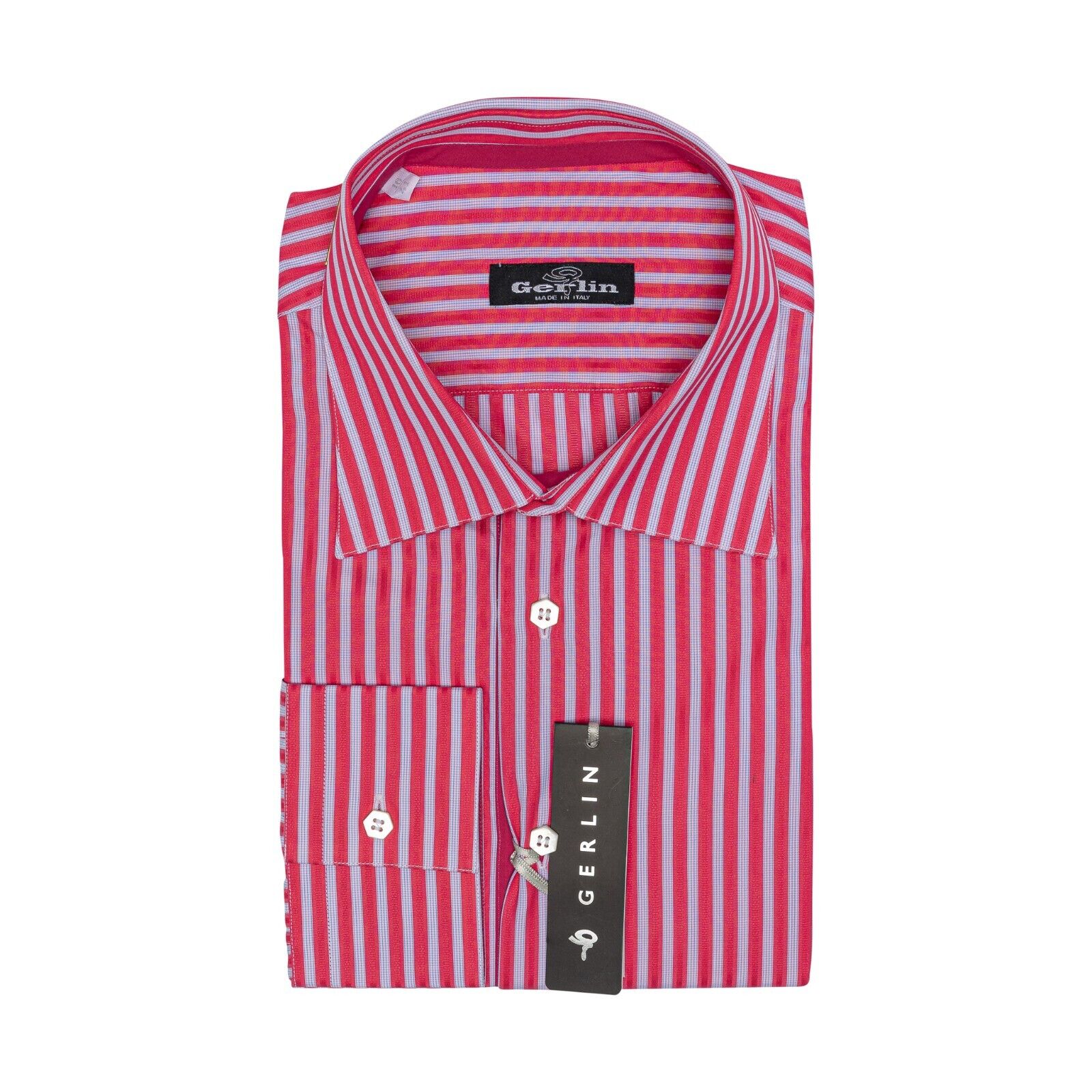 690$ LUXURY GERLIN Shirt Striped Dark Pink ALUMO Cotton 16 - 41 2C ZILLI