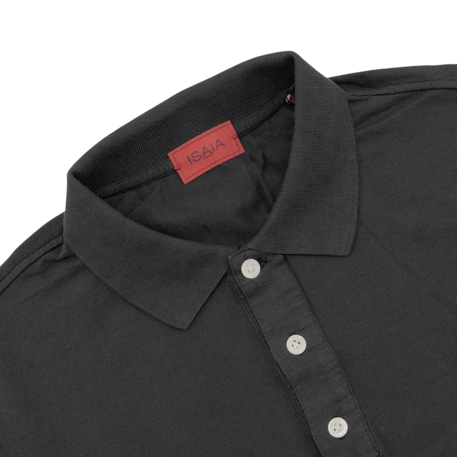 575$ ISAIA NAPOLI Garment Dyed Cotton Piquet Short Sleeve Polo Gray