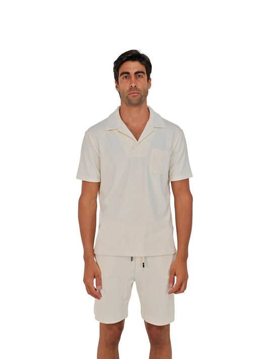 $1250 ISAIA NAPOLI Ivory Terry Short Tracksuit Cotton Silk Size M