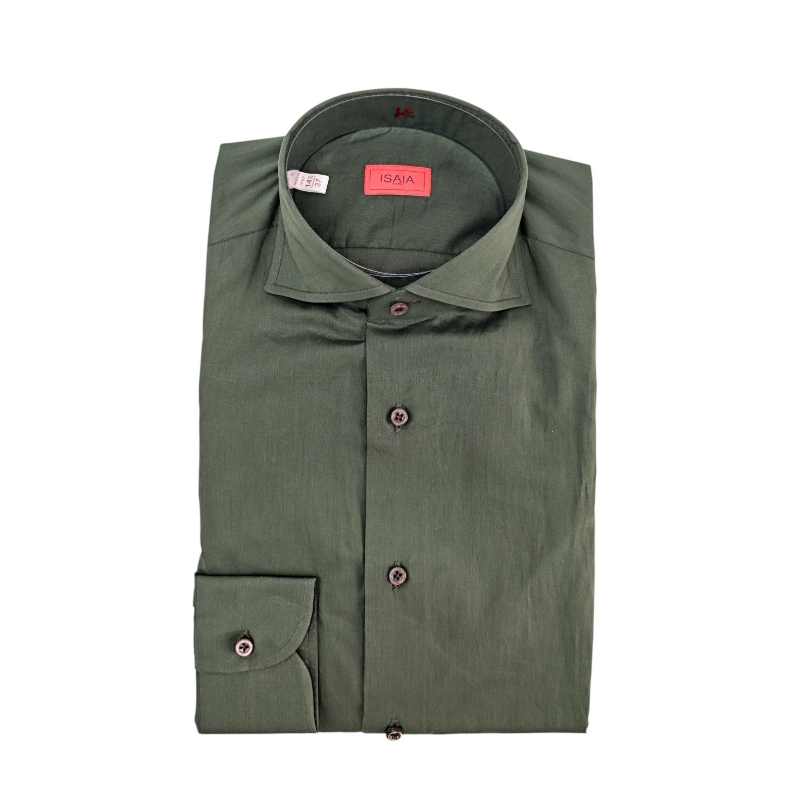 730$ ISAIA NAPOLI "Mix" Dress Shirt Green Solid Fine Cotton 14.5 - 37
