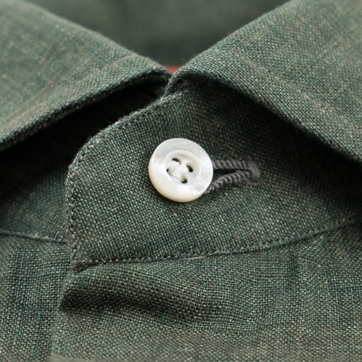 765$ ISAIA NAPOLI "Mix" Green Dress Shirt Hand-Sewn 100% Linen 17.5 - 44