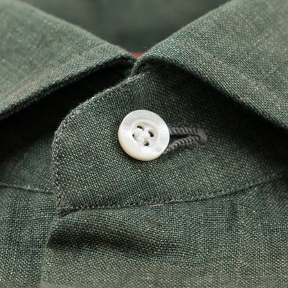 765$ ISAIA NAPOLI "Mix" Green Dress Shirt Hand-Sewn 100% Linen 17.5 - 44