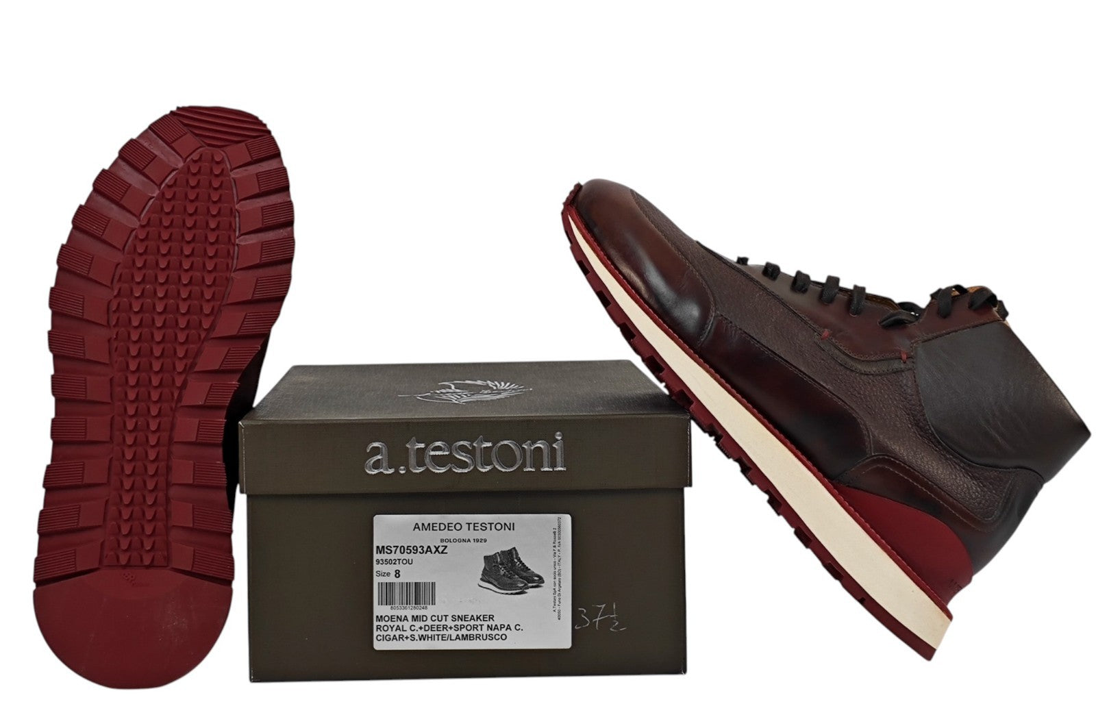 1200$ TESTONI "Piuma" High Top Sneaker  Nappa + Deerskin 8 UK / 9  US / 42 IT