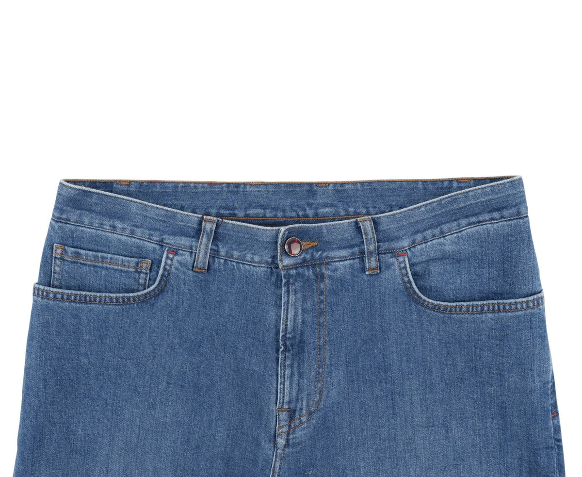 715$ ISAIA NAPOLI Blue Denim Jeans 5 Pocket Pant Cotton Regular Fit