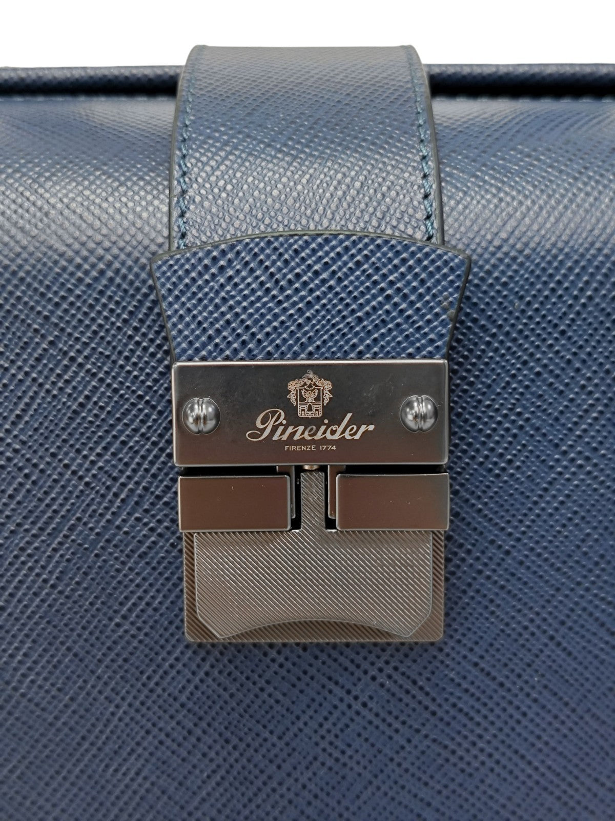 1530$ PINEIDER FIRENZE 1774 Diplomatic Briefcase Work Bag Blue Saffiano Calf