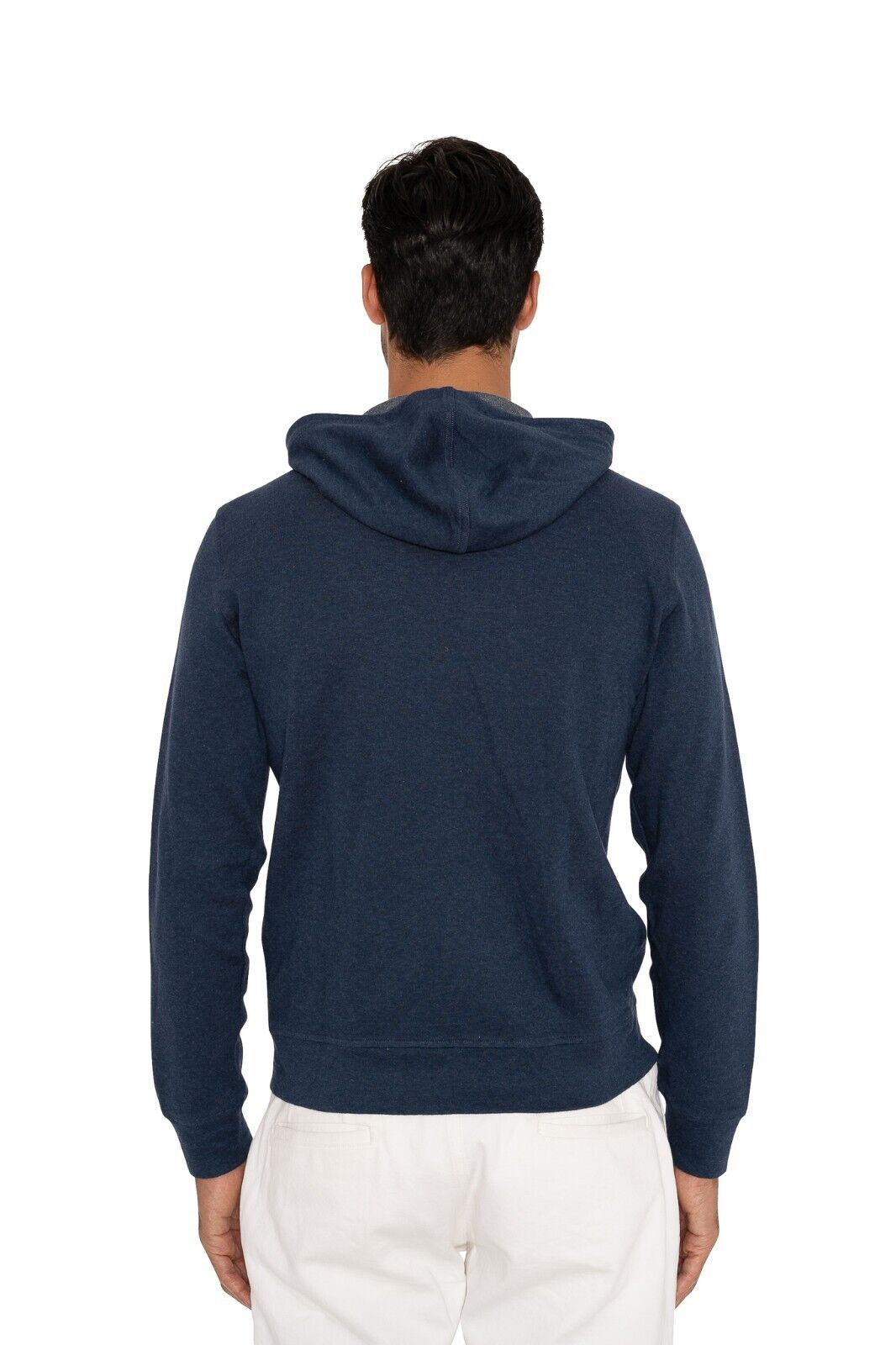 1600$ ISAIA NAPOLI Blue Solid Casual Zip-Up Hoodie Sweater Cotton / Linen Size M