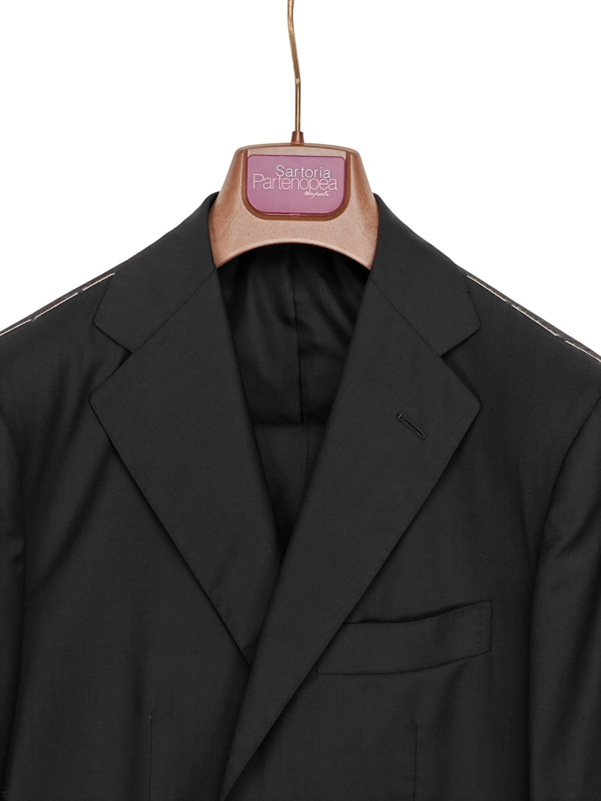 $2500 SARTORIA PARTENOPEA NAPOLI Handmade Black Suit Wool  38 US / 48 EU 6R