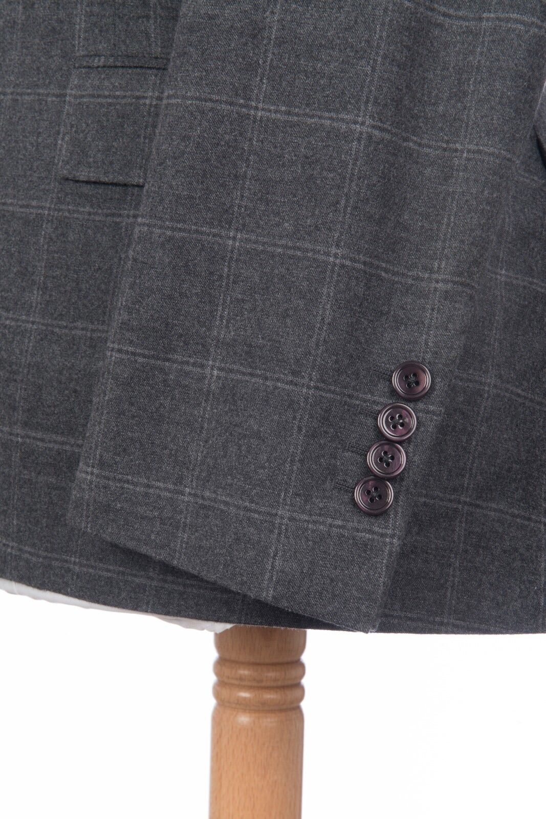$1680 D'AVENZA Grey Wool Windowpane Jacket Blazer DB Sewn in Italy 40 US / 50 EU
