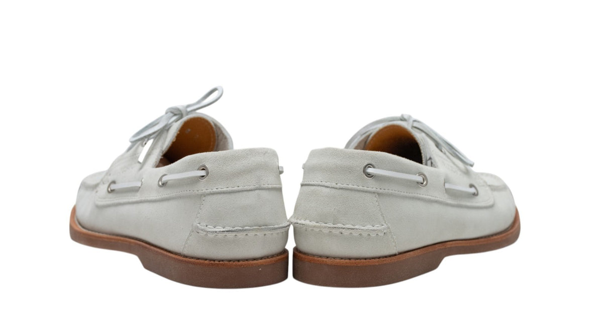 900$ TESTONI Boat Loafer Shoes Casual Suede Calf White 8 UK / 9 US / 42 IT