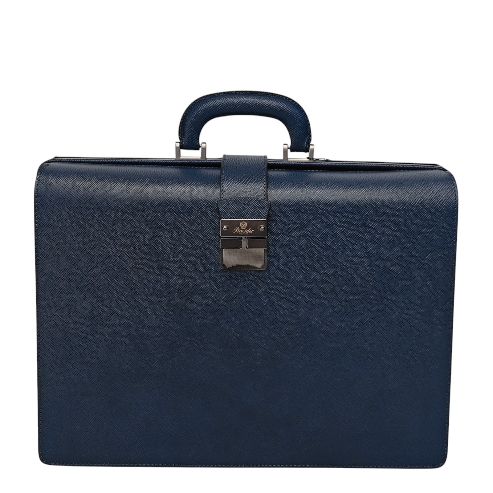 1530$ PINEIDER FIRENZE 1774 Diplomatic Briefcase Work Bag Blue Saffiano Calf