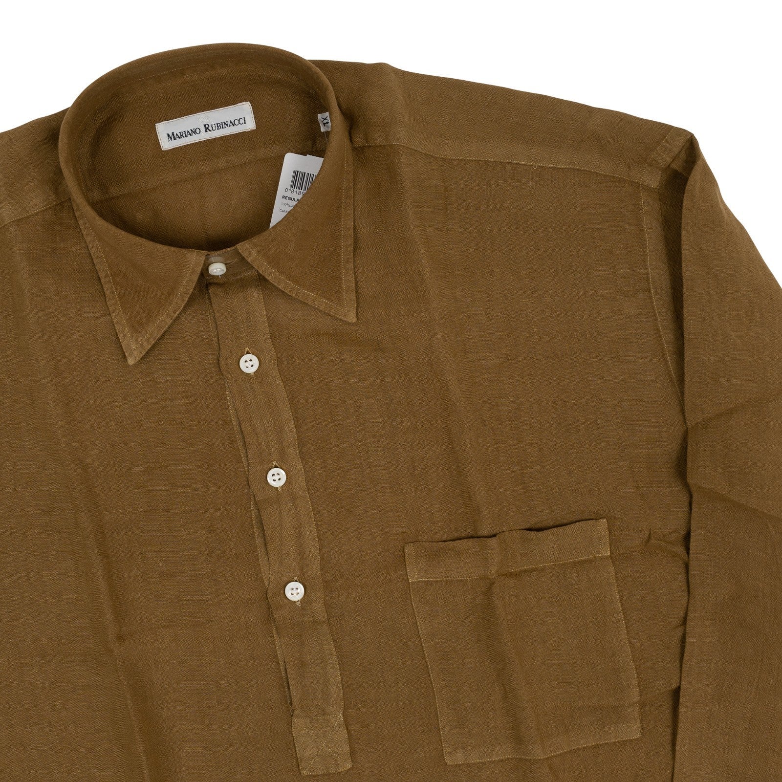 425$ RUBINACCI NAPOLI Brown Popover Shirt 100% Linen Classic Fit  4T