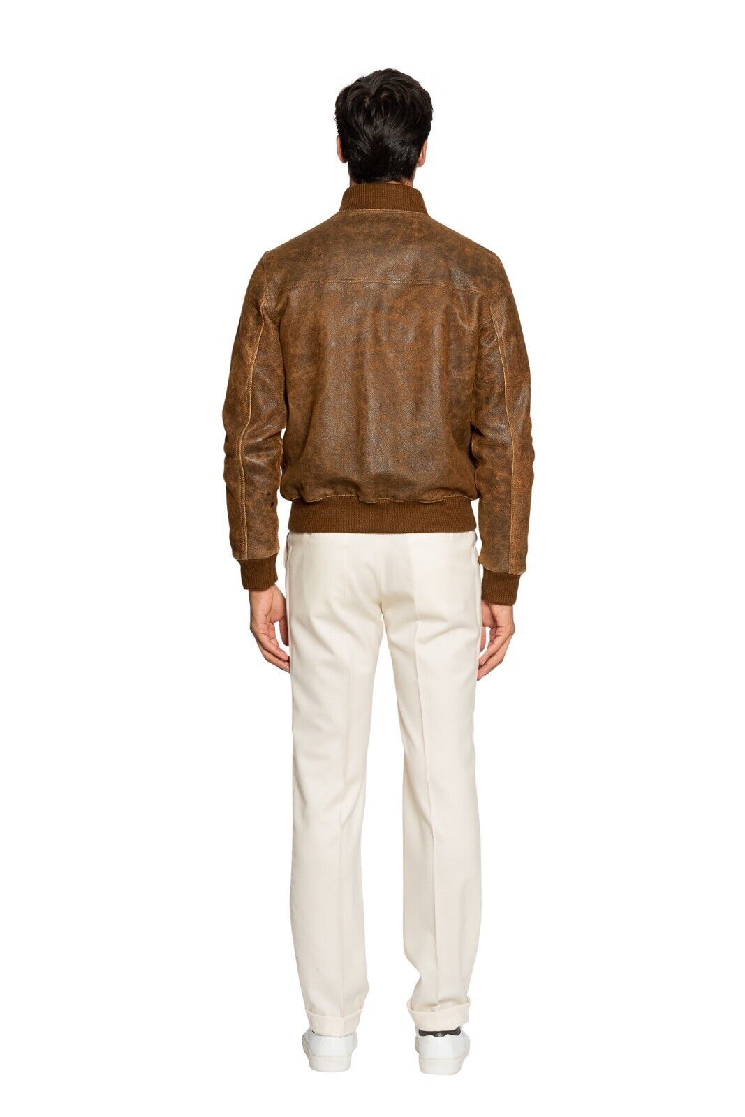 $2200 BOGLIOLI MILANO Bomber Coat Jacket Brown Wool + Aged Leather 40 US / 50 EU