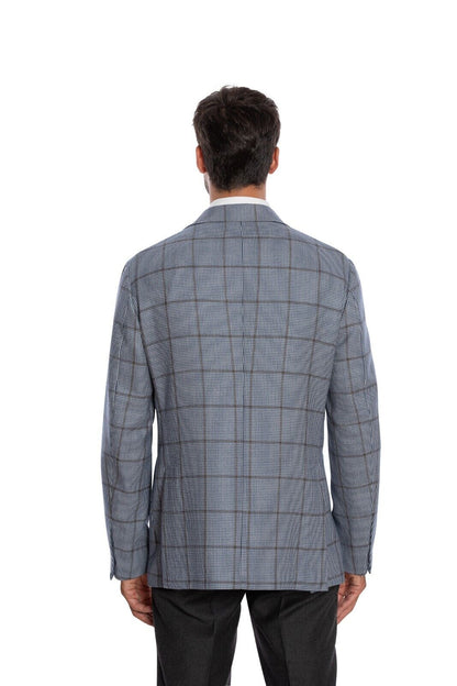 $1980 LUIGI BORRELLI "PROCIDA" Hand-Sewn Blue Gray Plaid Jacket Sport Coat Wool