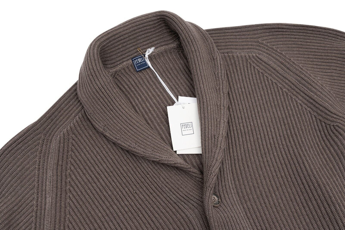 $1900 FEDELI "Terminillo" Taupe Jacket Cardigan Thick Merinos Wool Shawl Collar