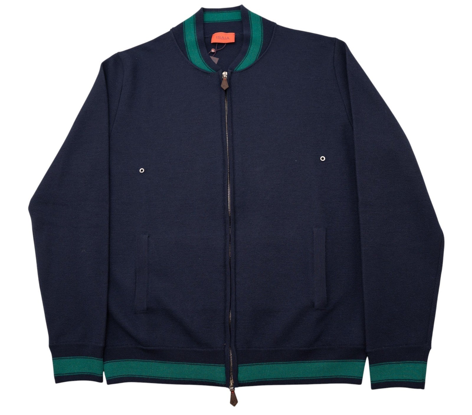 $3200 ISAIA NAPOLI Blue Full Zip Bomber Jacket Wool Cashmere Silk Size XL