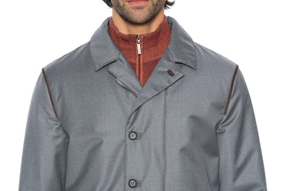 $4200 HETTABRETZ Gray Coat Wool Leather Silk Water-resistant 40 US / 50 EU Slim