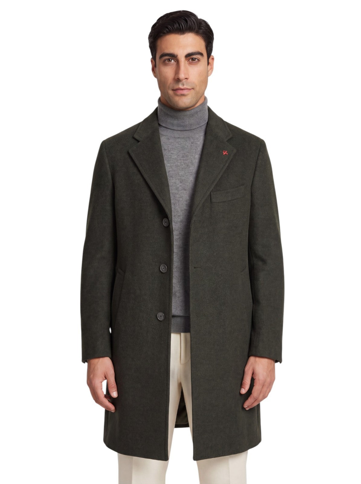 $7100 ISAIA NAPOLI Dark Green Overcoat Flannel Wool 36 US / 46 EU