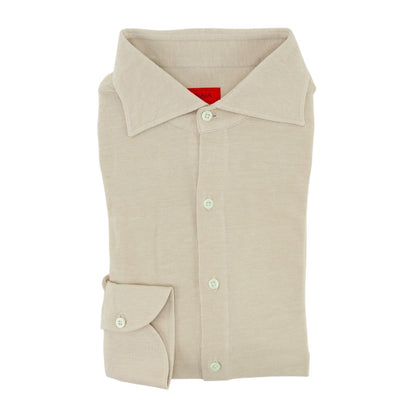 740$ ISAIA NAPOLI Dress Shirt Beige Jersey Stretch Medium Cotton 16 - 41