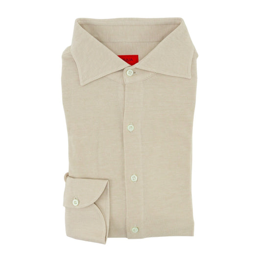 740$ ISAIA NAPOLI Dress Shirt Beige Jersey Stretch Medium Cotton 16 - 41