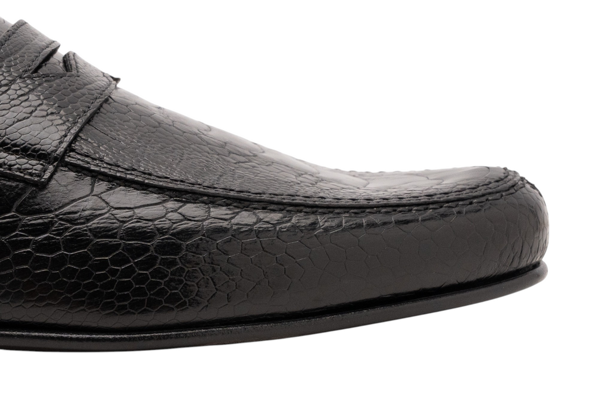 2200$ CORTINA Penny Loafers Shoes Black 100% Ostrich Leather 9 UK / 10 US  43 IT