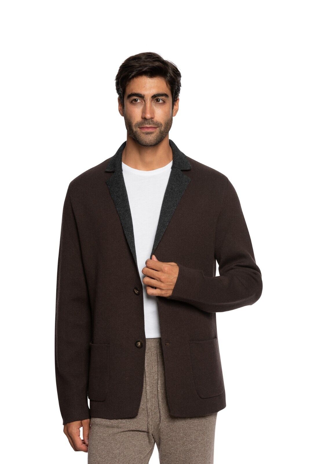 $1900 FEDELI CASHMERE Cardigan Jacket Knit 100% Cashmere + Leather 40 US  50 EU