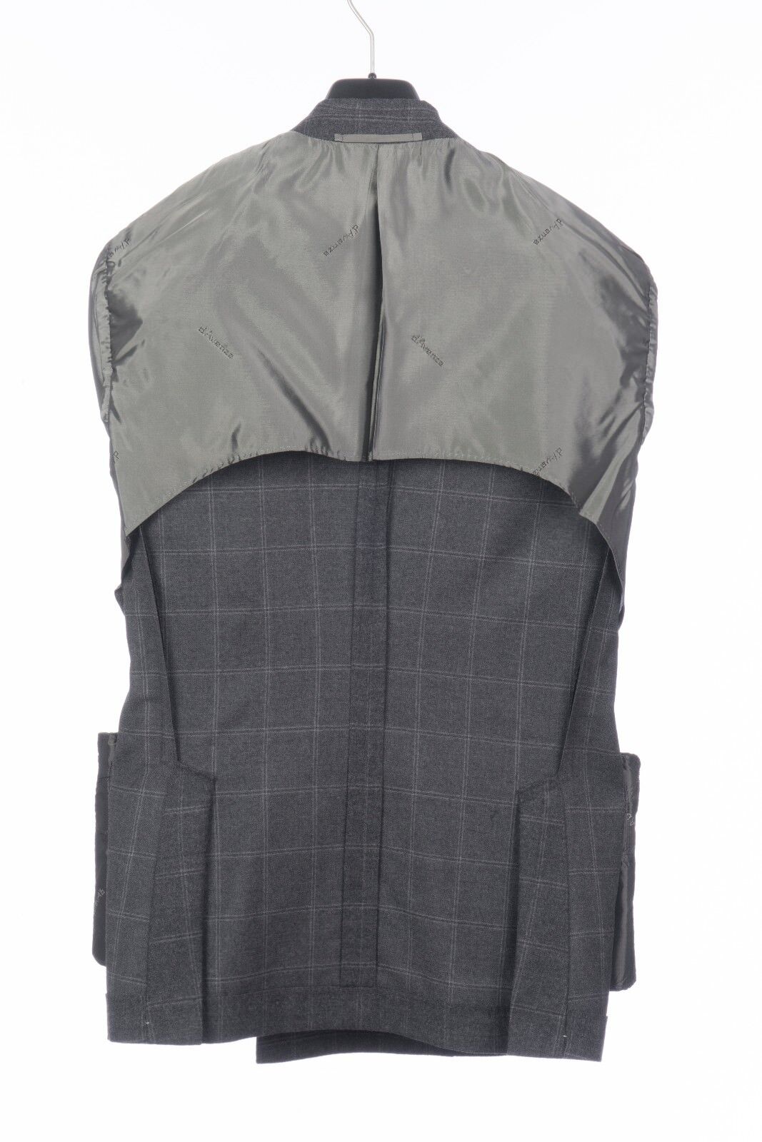 $1680 D'AVENZA Grey Wool Windowpane Jacket Blazer DB Sewn in Italy 40 US / 50 EU