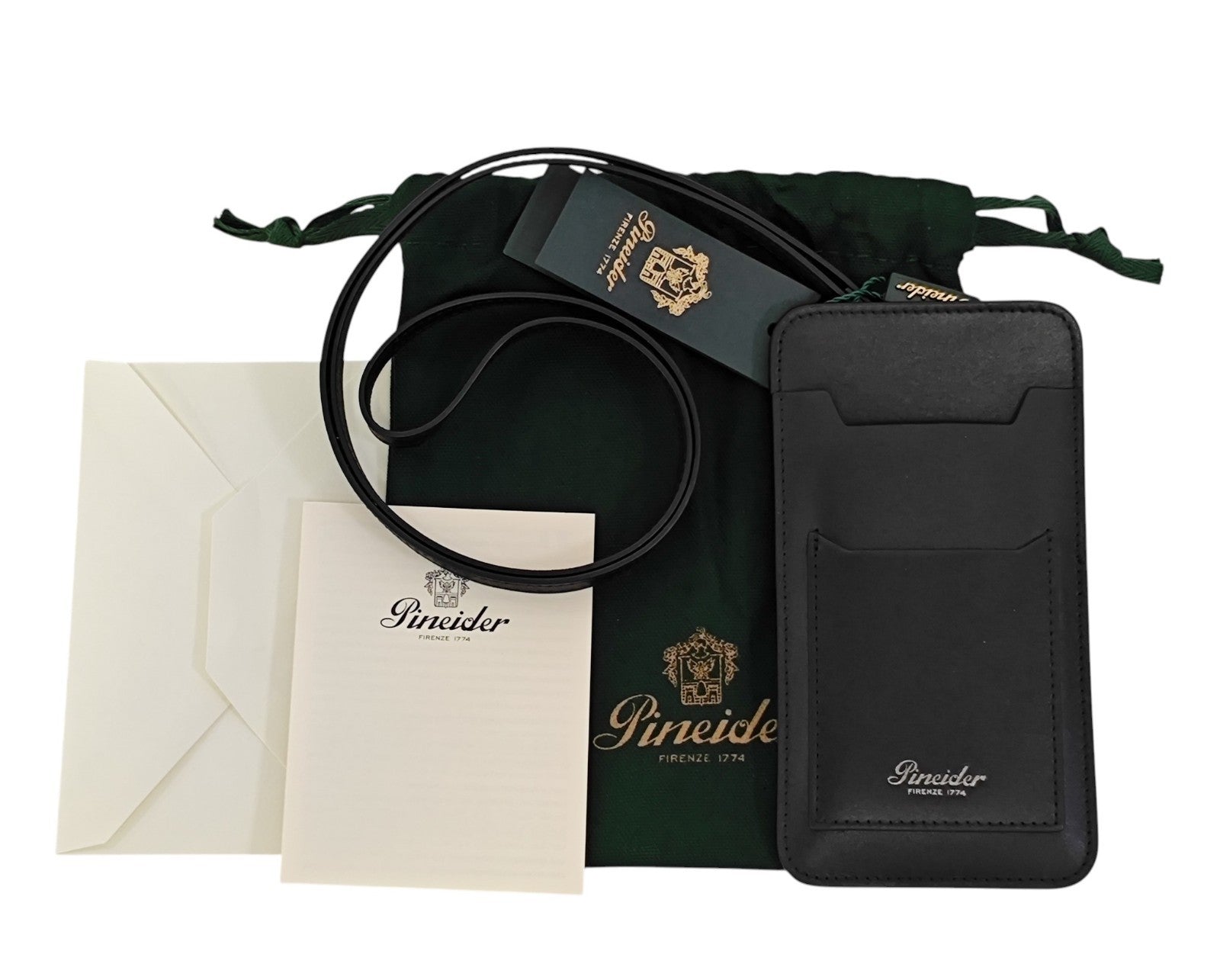 240$ PINEIDER FIRENZE 1774 "Metro Smooth" Necklace Double Pen Holder Calf Black