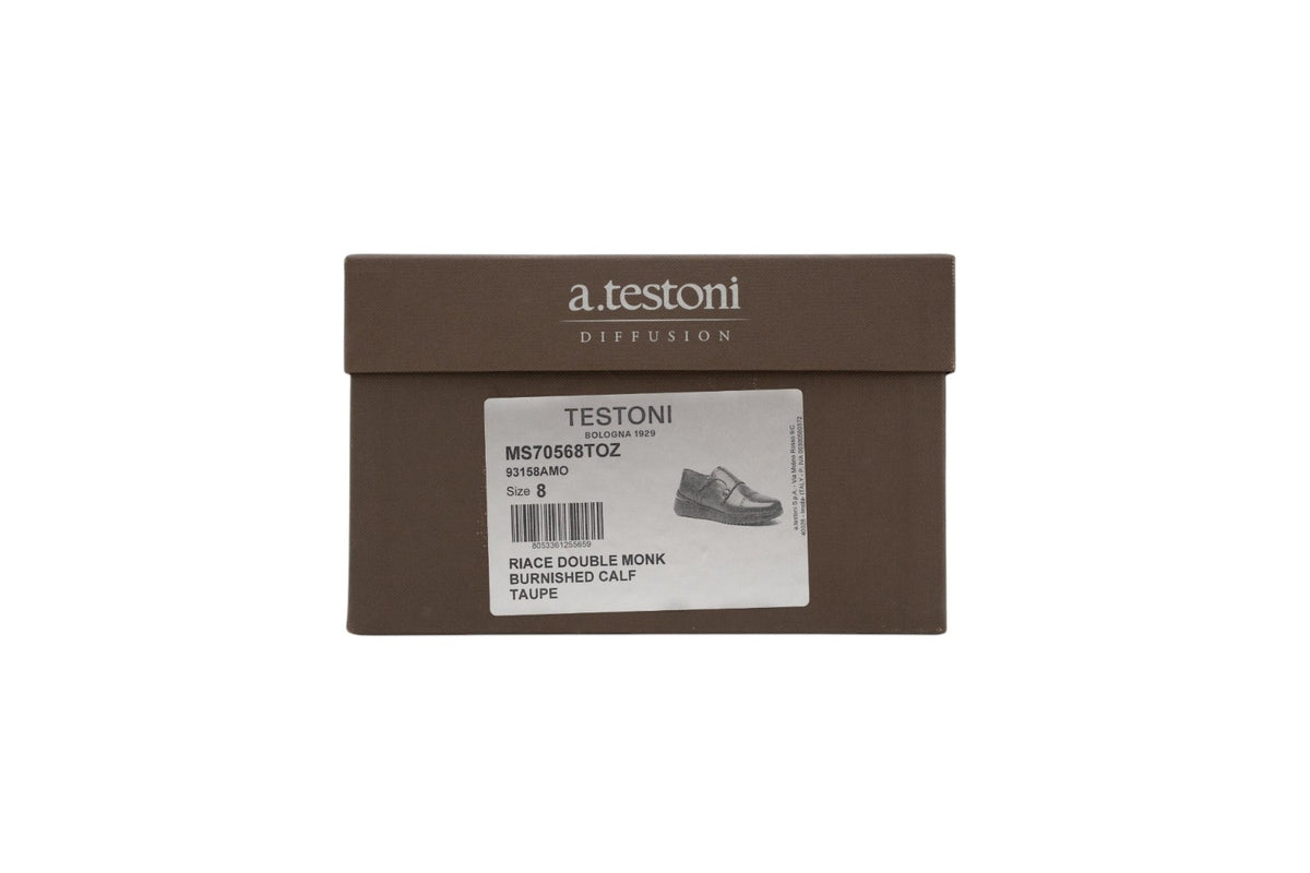 1100$ TESTONI Riace Double Monk Shoes Burnished Calf  Taupe 8 UK / 9 US / 42 IT