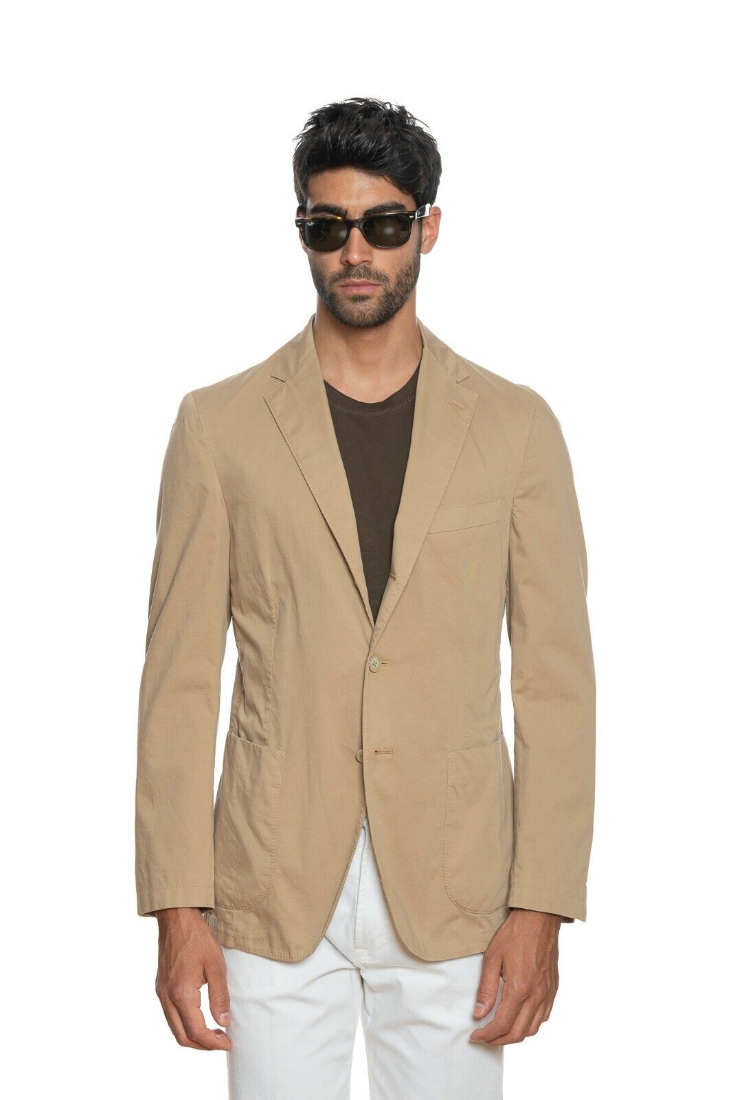 1100$ BELVEST Sartorial Jacket Beige Solid Pure Washed Cotton Drop 7 Slim Fit