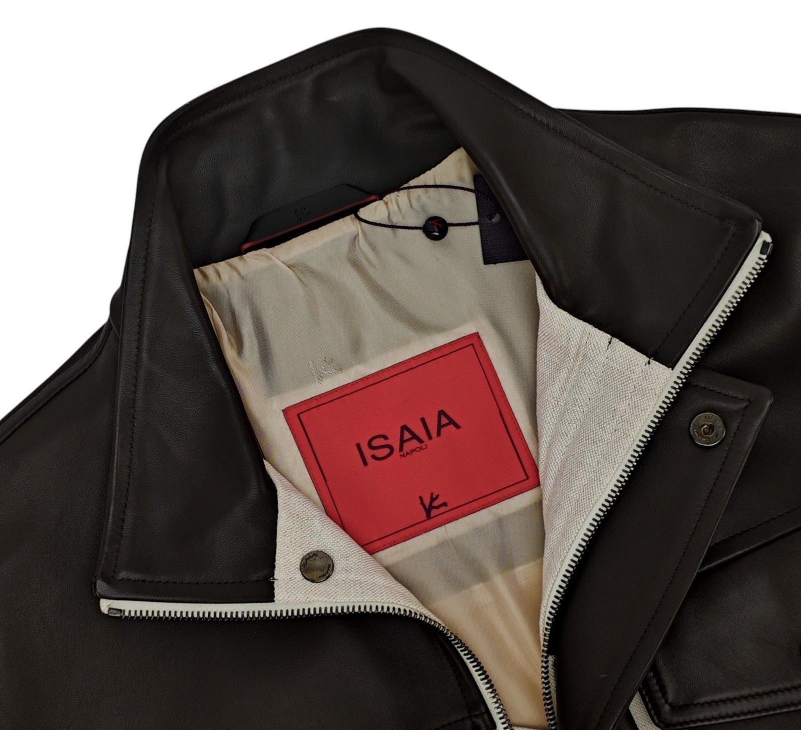 4890$ ISAIA Brown / Ivory Field Jacket Linen - Cotton - Lambskin 38 US / 48 EU