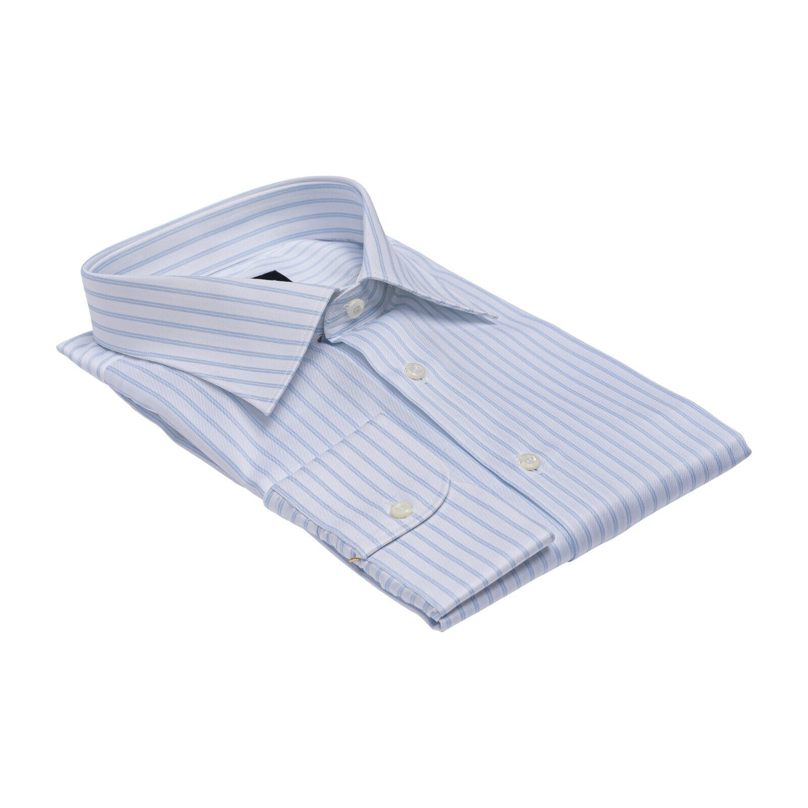 690$ LUXURY GERLIN Shirt White Striped ALUMO Twill Cotton  3AG ZILLI