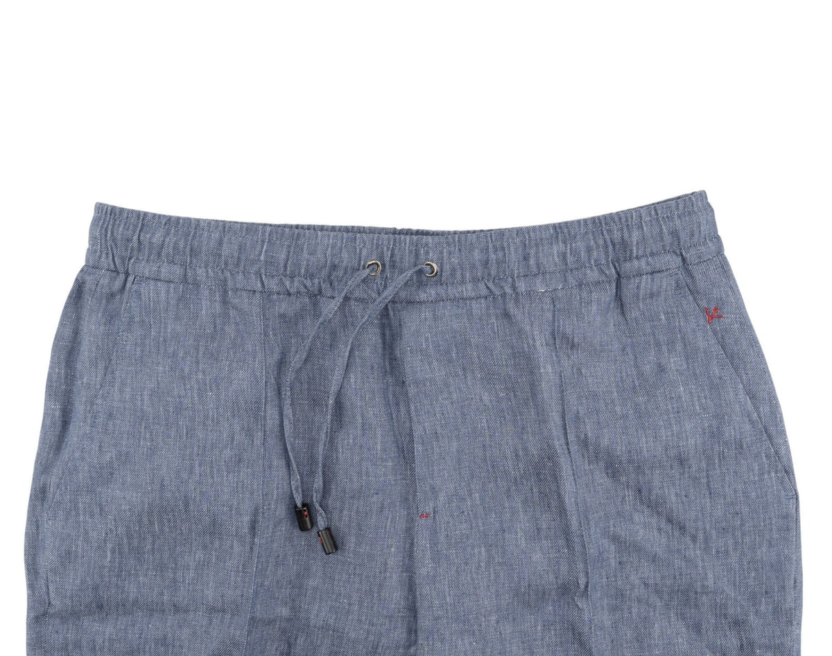 1050$ ISAIA Light Blue Drawstring Pant 100% Linen Regular Fit 38 US / 54 IT