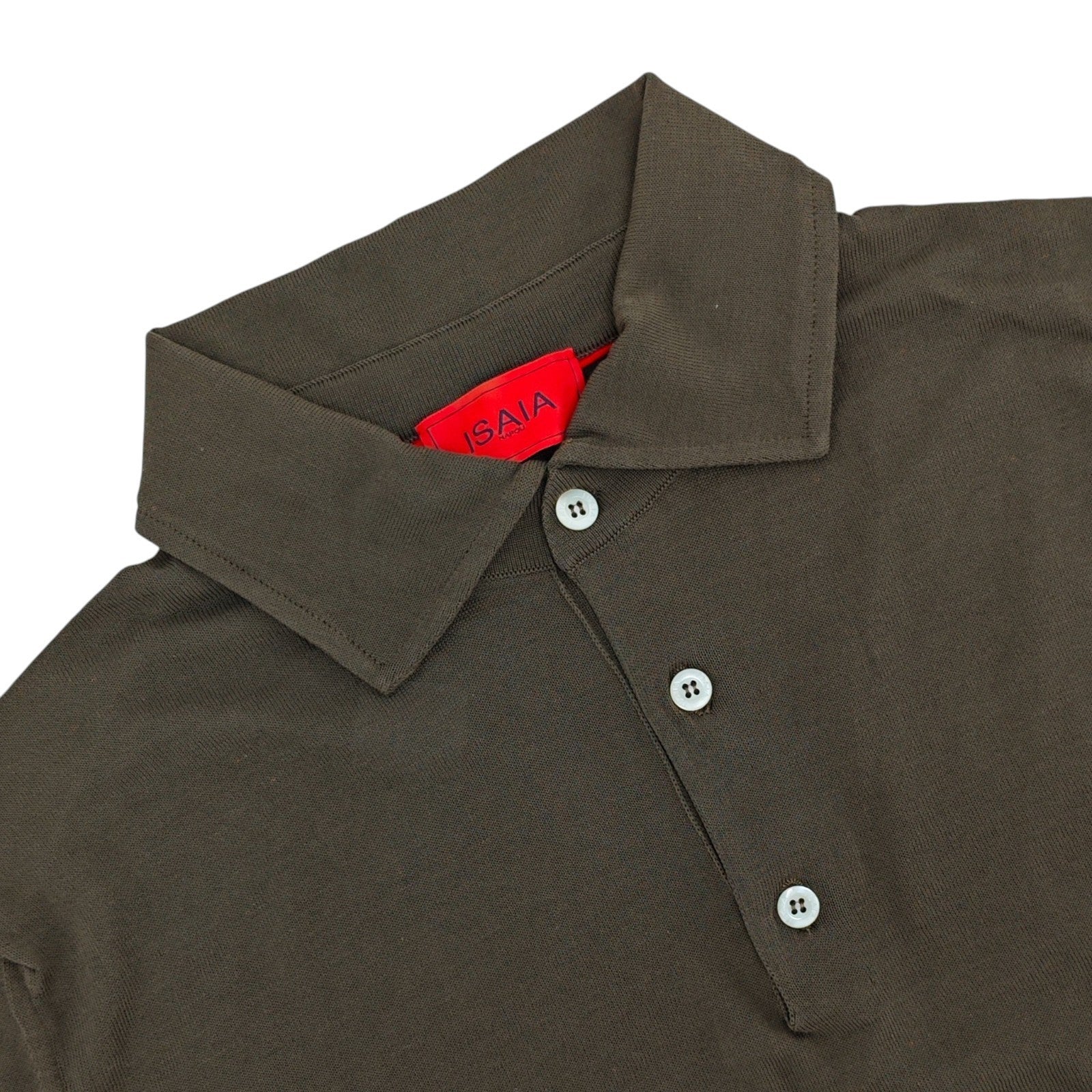 950$ ISAIA NAPOLI Taupe Polo Sweater Short Sleeve Knit Cotton Slim Fit