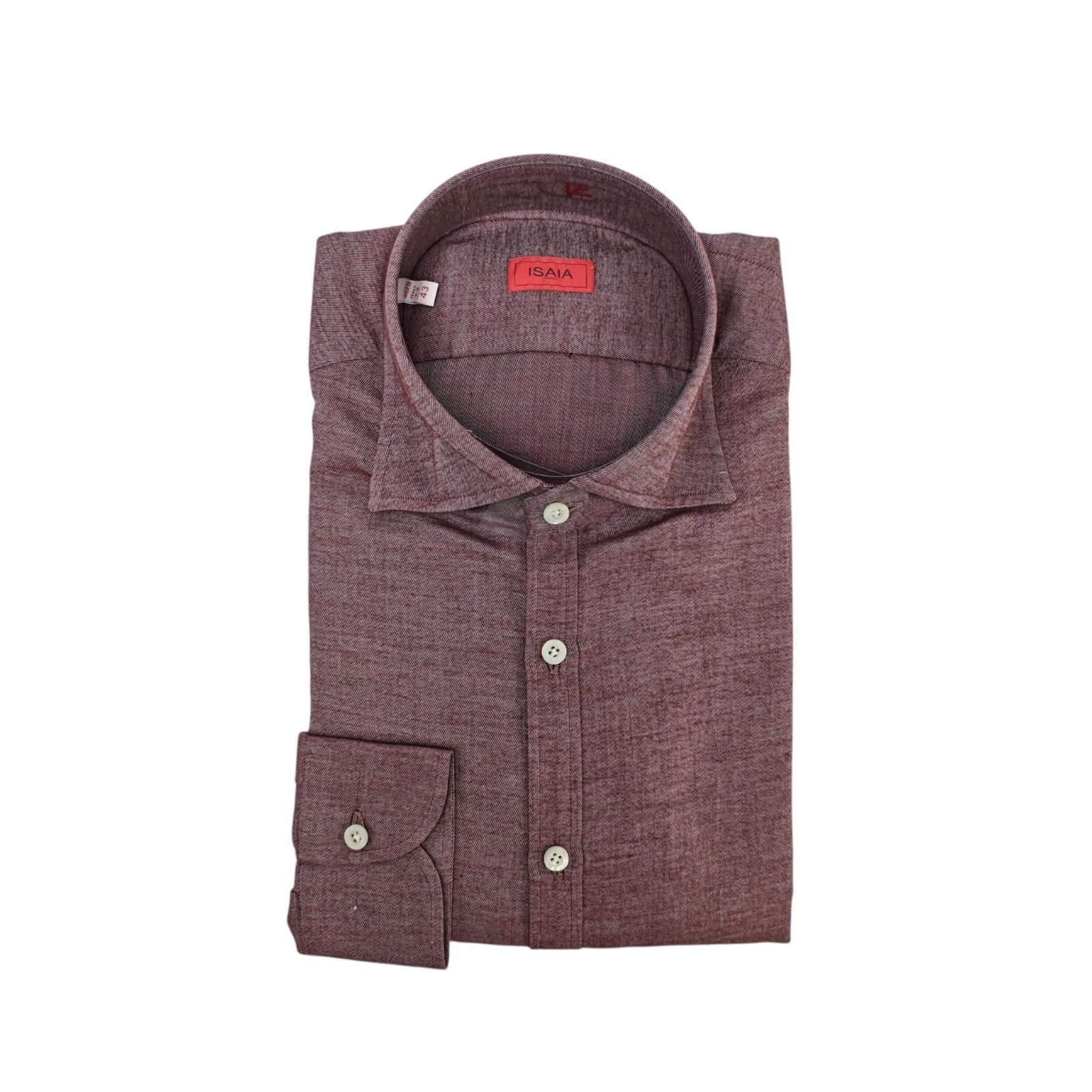 770$ ISAIA NAPOLI "Mix" Wine Dress Shirt Hand-Sewn Twill Heavy Cotton