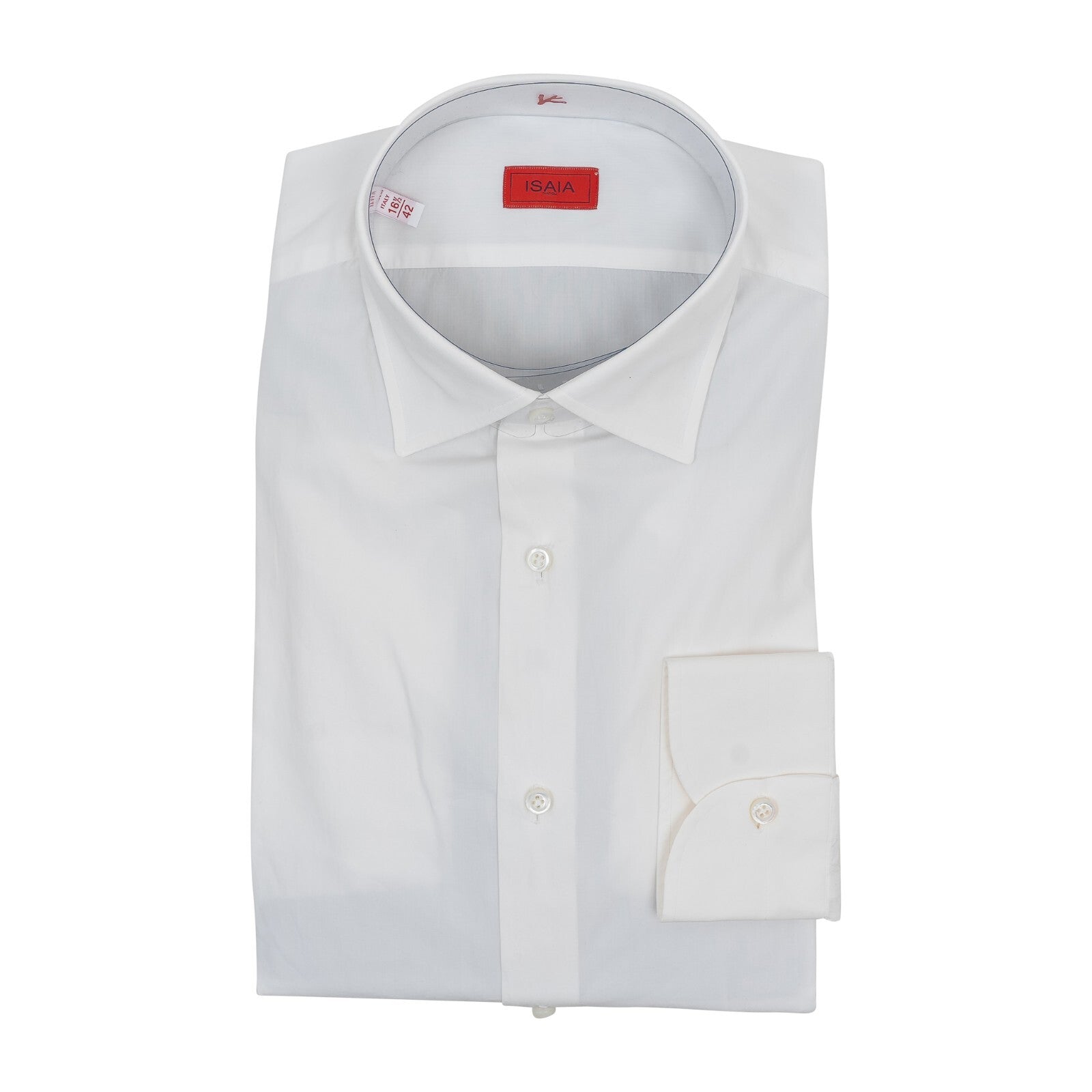 690$ ISAIA NAPOLI Solid White Hand-Sewn Sartorial Dress Shirt Popeline Cotton