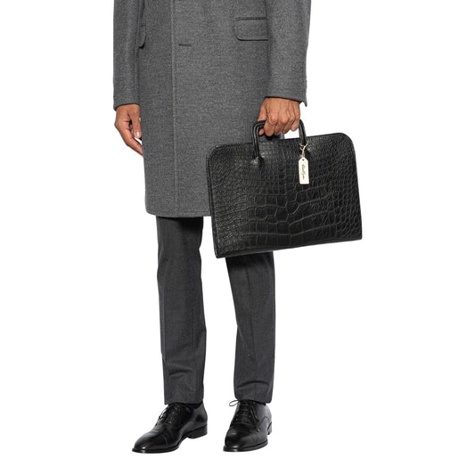 $8K LUXURY DELL'GA MILANO Handmade Black Briefcase Business Bag Real Crocodile