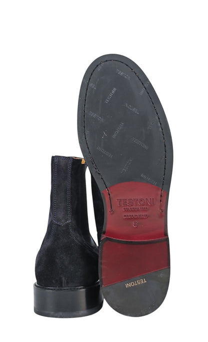 1350$ TESTONI "Vietri" Blue Chelsea Boot Shoes Eco Suede 8 UK / 9 US / 42 IT