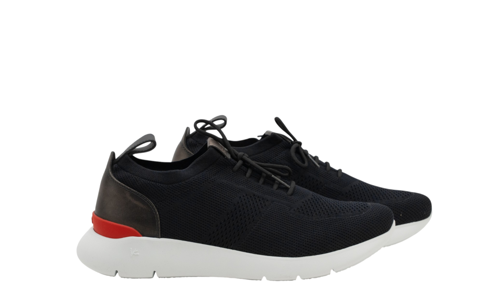ISAIA NAPOLI Black Luxury Knit Fabric & Leather Sneakers Shoes Comfort