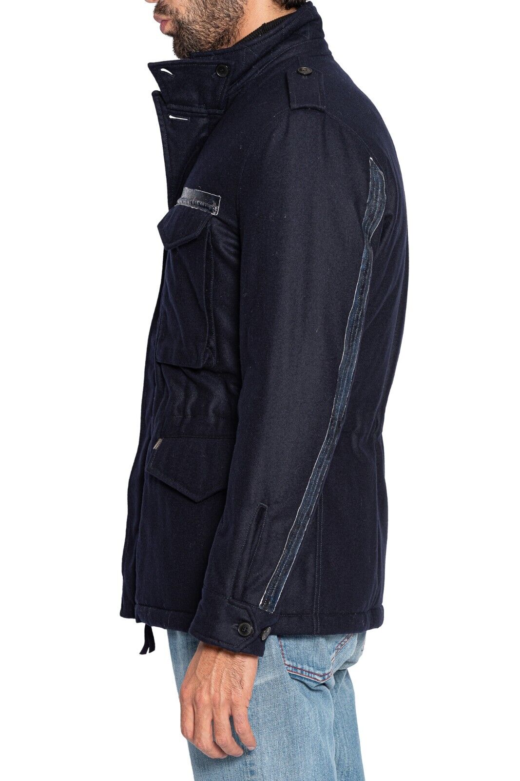 800$ M.I.D.A TOKYO-FIRENZE Field Jacket Blue Wool Filled in CASHPAD  38 US 48 EU