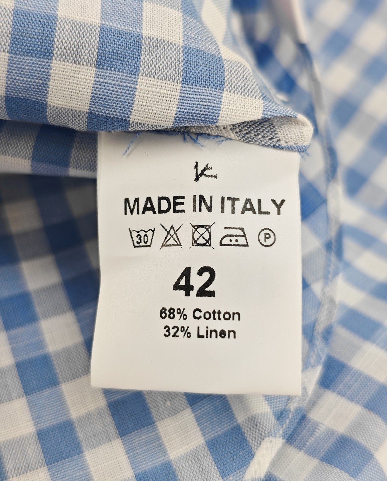 760$ ISAIA "Milano" Dress Shirt Blue Checks Hand-Sewn Cotton - Linen 16.5 - 42